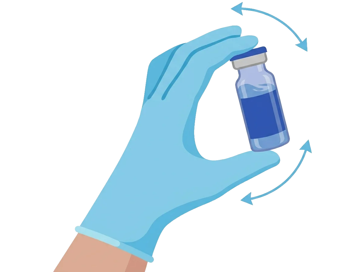 Gently swirling peptide vial to dissolve powder